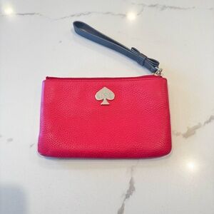 kate spade Hot Pink Leather Wristlet Clutch with Black Strap